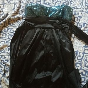 Strapless black dress with Blue glitter on top
